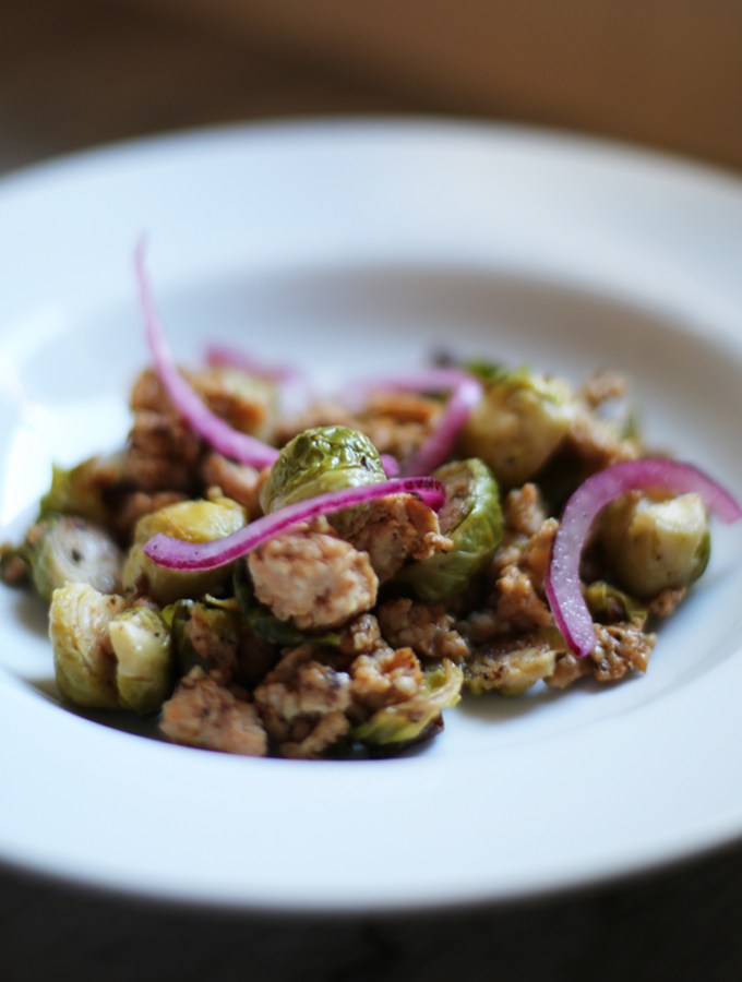 Italian Sausage & Brussels Sprouts with Pickled Red Onions