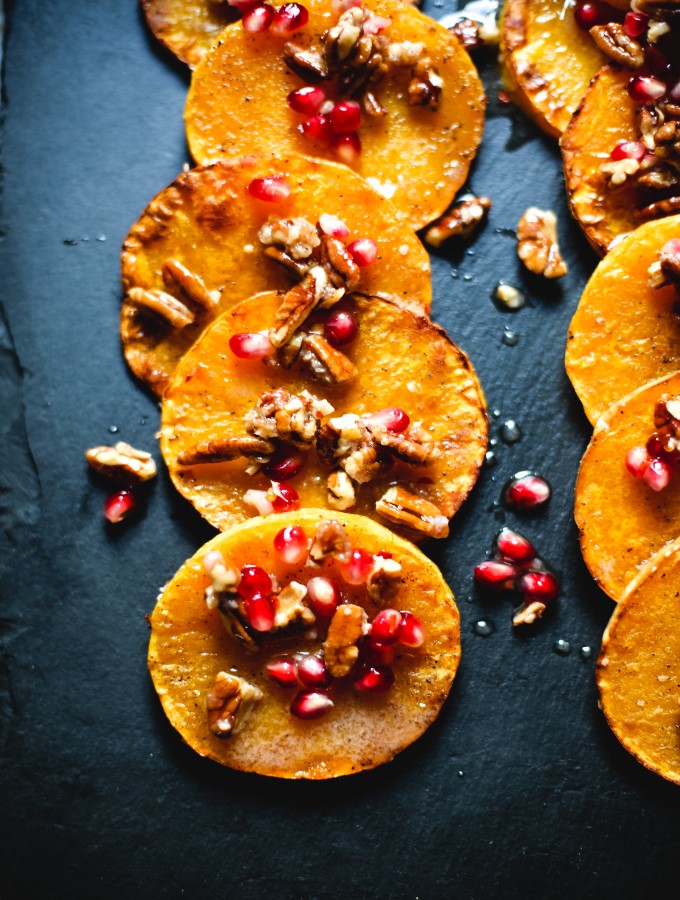 Butternut Squash with Pecans & Pomegranate Seeds